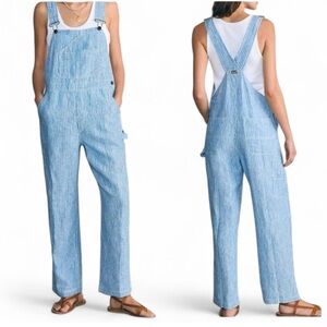 FAHERTY | 100% Linen Mechanic Style Overalls in Skyway Railroad Stripe XS
